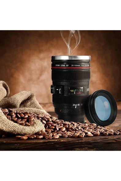 EXENET Lens Kamera Fotoğraf Makinesi Bardak - Objektif Tasarımlı Mug Kupa Paslanmaz Çelik Termos Hediyelik ürün görseli 1