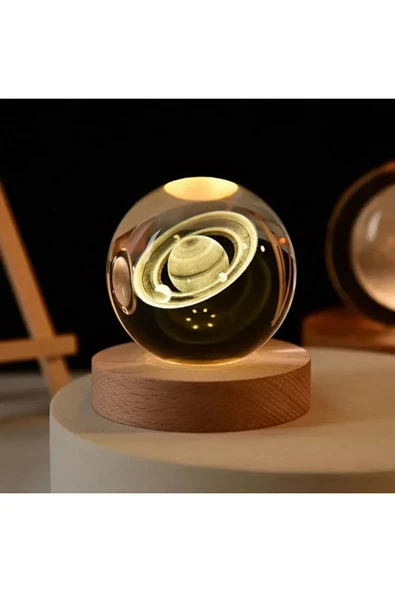 Taşarhome Özel Üretim Kristal Cam Dünya Küre Premium Life Dekoratif Ahşap Led Işık Usb Kablolu Vip Pro Model ürün görseli 1