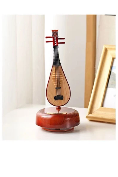 Sarego Bağlama Saz Tasarımlı Nostaljik Kurmalı Etrafında Dönen Müzik Kutusu ürün görseli 1