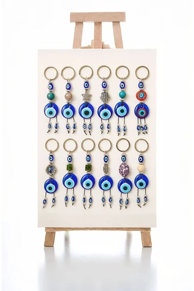 Wolawood Özel Seri 12'li Karma Set Nazar Boncuğu Anahtarlık Paketi - El İşçiliği Doğal Taşlı & Metal Detaylı Hediye Seti - Düğün, Nişan, Kına, Ev, Araba, Çanta Aksesuarı Şans ve Koruma Tılsımı ürün görseli 1