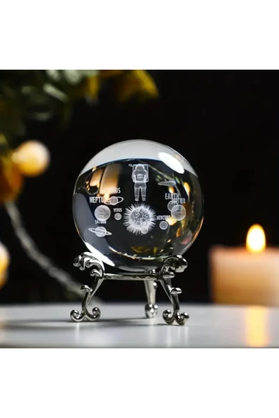 Wolawood Astronot Gezegenler Kristal Cam Kar Küresi 3D Lazer İşleme Metal Standlı Dekoratif Biblo Süs Hediye ürün görseli 1