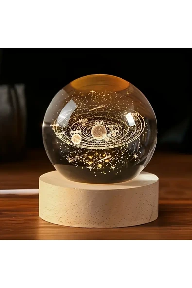 EXENET Kristal Cam Küre Samanyolu Gezegenler USB Ahşap Taban Top LED Lamba Lüks Dekor Sürpriz Kar Küresi ürün görseli 1