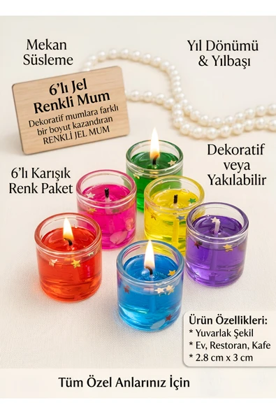 Wolawood Özel Günlerin Işıltısı: 6'lı Dekoratif Karışık Renkli Jel Mum Seti Ev, Kafe, Parti, Eğlence ve Kutlamalar İçin Mum Takımı Altı Adet ürün görseli 1