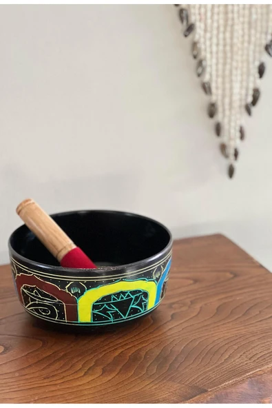 Mia 3 Renk Motifli Tibet Meditasyon Çanağı/Meditasyon Kasesi (Singing Bowl) - 19 cm çap ürün görseli 1