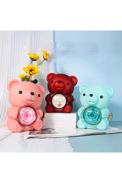 Wolawood Sevimli Teddy Bear Ayıcık Yüzük Kolye Takı Kutusu Özel Dönen Mekanizma Güllü Hediyelik Aksesuar Seti ürün görseli 1