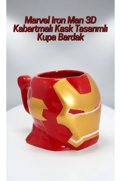 Wolawood Marvel Iron Man 3D Kabartmalı Kask Tasarımlı Kupa Bardak § Seramik Özel Üretim Hediyelik Koleksiyon ürün görseli 1