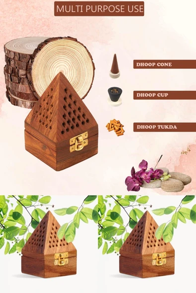 Wolawood Doğal Ahşap Tütsülük Piramit Kutu El Yapımı Dhoop Cone, Cup, Stick Uyumlu Meditasyon Yoga Özel Kutu ürün görseli 1