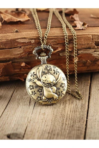 Wolawood Disney Stitch & Lilo Köstekli Cep Saati Kabartmalı Quartz Mekanizmalı Zincirli Metal Tasarım Nostaljik Pilli Saat Koleksiyon Hediyelik ürün görseli 1