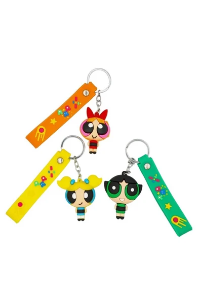 EXENET 3'lü Set Powerpuff Anahtarlık Süsü Çanta Aksesuarı (Blossom,Bubbles,Buttercup) Özel Takım Üçlü Seri ürün görseli 1