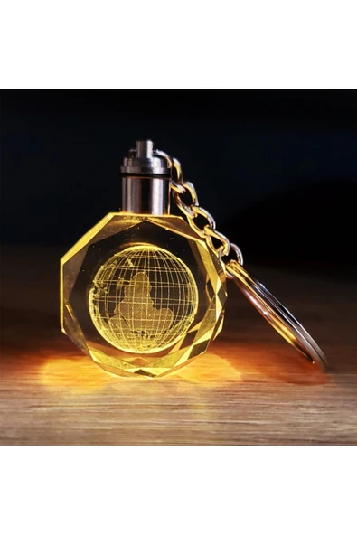 EXENET Işıklı Kristal Cam Anahtarlık Renk Değiştiren LED Özel Lazer İşleme Şık Anlamlı Hediyelik Aksesuar ürün görseli 1