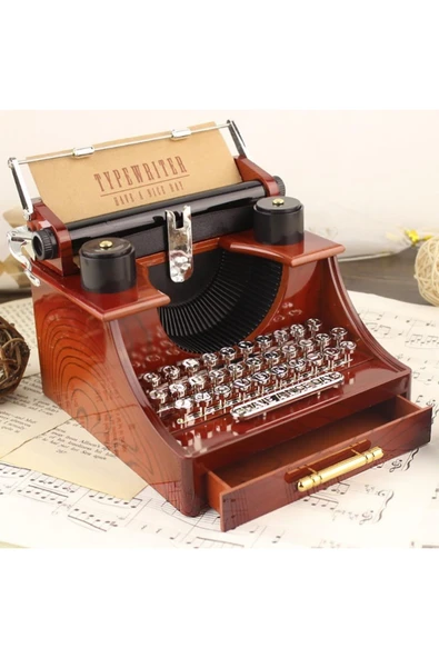 Wolawood Nostaljik Daktilo Müzik Kutusu Kurmalı Retro Antika Tasarım Dekoratif Hediyelik Özel Koleksiyon Ürün ürün görseli 1