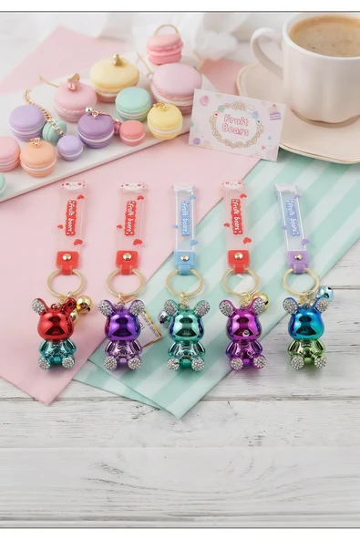 Wolawood Fruit Bears Ayıcık Silikon Anahtarlık, Çanta & Araba Aksesuarı Taşlı, Parlak, Tatlı Sevimli Figür Şeker Ayı 1-Adet Şık Hediyelik ürün görseli 1