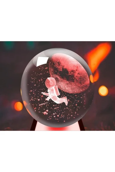 EXENET Kristal Cam Küre Özel Üretim 3D Hediye Dekoratif Işıklı Renkli Pilli VIP Premium Ev Ofis Set Lamba ürün görseli 1