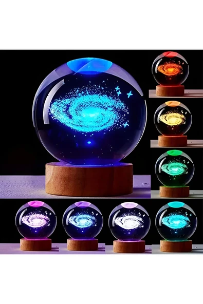 Wolawood Kristal Cam Kar Küresi 3D Toz Bulutu Nebula Galaxy Renk Değiştiren Lamba USB Ahşap Taban LED Dekor ürün görseli 1