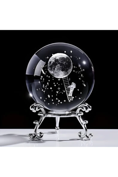 Wolawood Kristal Cam Kar Küresi 3D Metal Standlı Aya Çıkan Astronot Temalı Dekoratif Biblo Süs Hediyelik Eşya ürün görseli 1