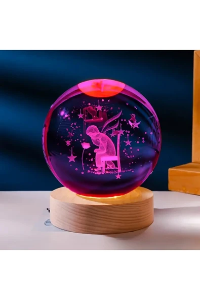 Wolawood Kristal Cam Kar Küresi 3D Düşünen Adam Temalı RGB Renk Değiştiren LED Işıklı USB Ahşap Tabanlı Dekor ürün görseli 1