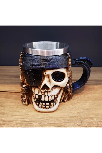 EXENET 3D İskelet Kuru Kafa Kupa Bardak Paslanmaz Çelik Korsan Tasarımlı Şık ve Esprili Mug Hediyelik Eşya ürün görseli 1