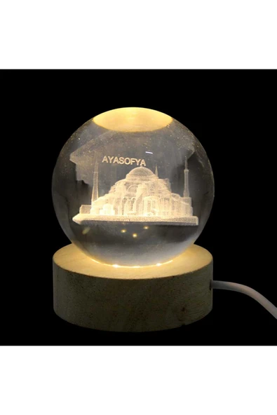 Wolawood Ayasofya Camii Kristal Cam Kar Küresi 3D LED Gün Işığı Doğal USB Kablo Ahşap Taban Hediyelik Dekor ürün görseli 1