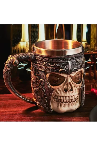 EXENET 3D Kurukafa Kupa Paslanmaz Çelik İskelet Bardak Mug Gotik Tasarım Sıradışı Otantik Sürpriz Hediyelik ürün görseli 1