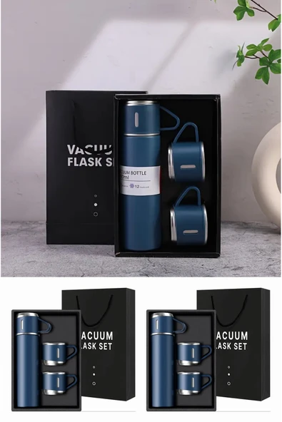 Wolawood Premium Life Termos Kupa Seti 3'lü Kutulu Sızdırmaz Spor Kamp Piknik Ofis Seyahat İçin Matara Takımı ürün görseli 1
