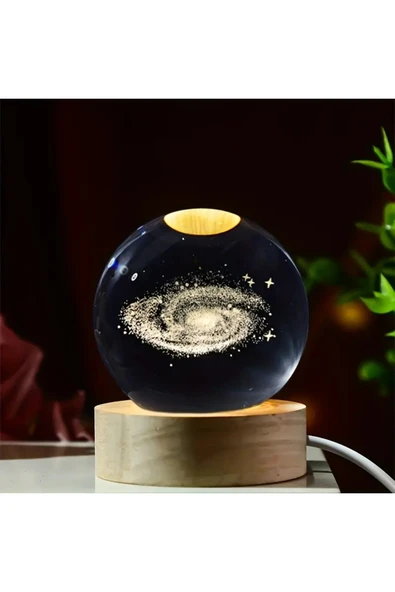 Wolawood Samanyolu Galaksi Toz Bulutu 3D Cam Ay Kar Küre Ahşap Standlı USB Nebula Galaxy LED Işık Dekor Lamba ürün görseli 1