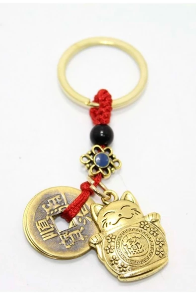 RaHan Feng Shui Bereket Şans Mutluluk Çağıran Şans Kedisi Maneki Neko Çin Paralı Feng Sui Anahtarlık ürün görseli 1