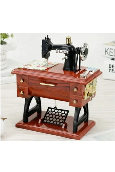 EXENET Nostaljik Dikiş Makinesi Müzik Kutusu Klasik Kurmalı Retro Antika Dekoratif Sanat Tasarımı Hediyelik ürün görseli 1