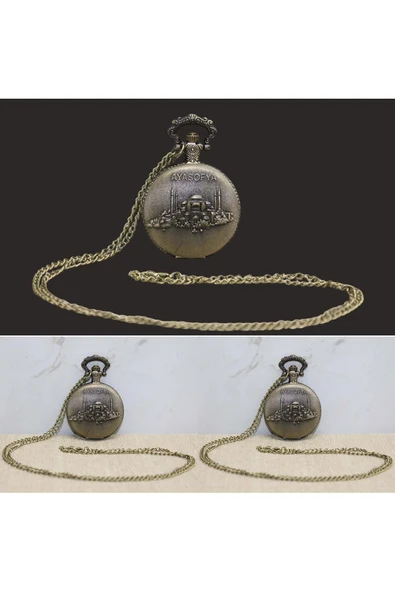Wolawood Özel Üretim Ayasofya Motifli Köstekli Saat Osmanlı Tarzı Koleksiyon Metal Zincirli Vintage Cep Saati ürün görseli 1