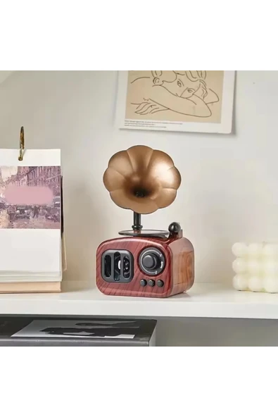 Wolawood Nostaljik Radyo Görünümlü Gramofon Temalı Kurmalı Retro Müzik Kutusu Konsept Hediyelik Dekoratif Set ürün görseli 1