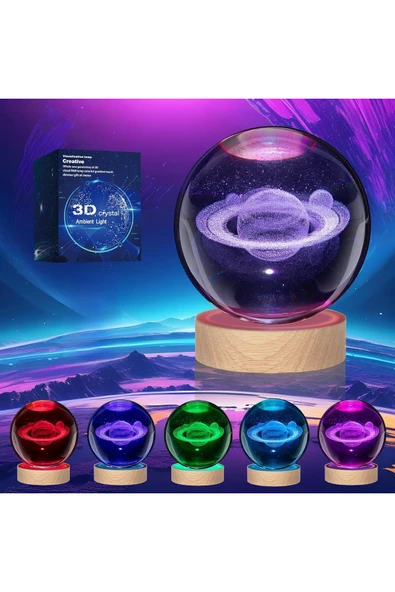 EXENET Kristal Cam Küre Satürn LED Lamba Renk Değişimli Top Hediyelik Eşya USB Dekoratif Sürpriz Kar Küresi ürün görseli 1