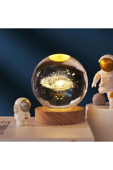 AGORA DESING Led Işıklı Ahşap Standlı Samanyolu Cam Küre Ev Ofis Dekor ürün görseli 1