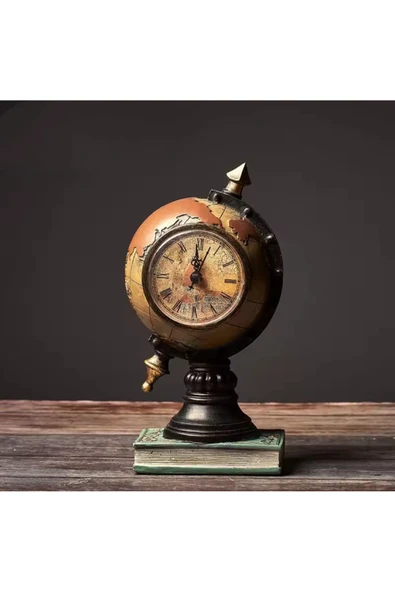 Wolawood Vintage Dünya Haritası Saat Dekor – El Yapımı Retro Biblo, Dekoratif Konsept Hediyelik Masaüstü Set ürün görseli 1