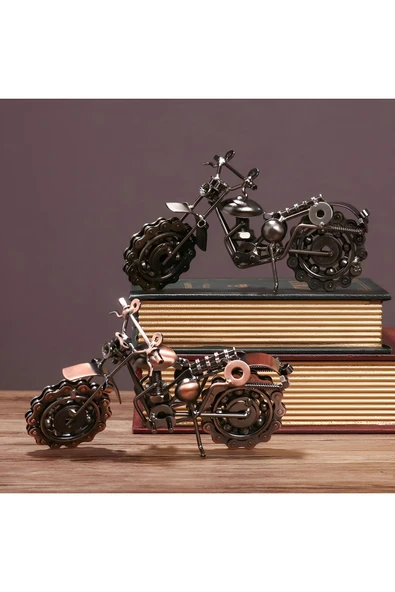 Wolawood El Yapımı Tamamı Metal Motosiklet Figürü Retro Tarz Dekoratif Obje Masa Üstü Biblo Vintage Hediyelik ürün görseli 1