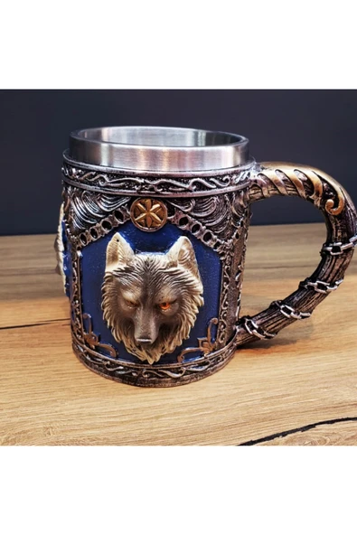 EXENET 3D Kurt Kafası Tasarımlı Kupa & Paslanmaz Çelik Özel Üretim Şık Dayanıklı Wolf Bardak Hediyelik Eşya ürün görseli 1