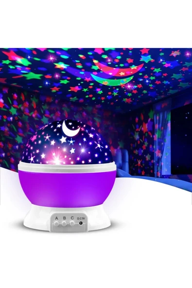 Sarego Ay-Yıldızlı Süper Star Gece Lambası Usb'li Pilli Pro Plus Top Küre Sakinleştirici Dönen Işık Efekti ürün görseli 1