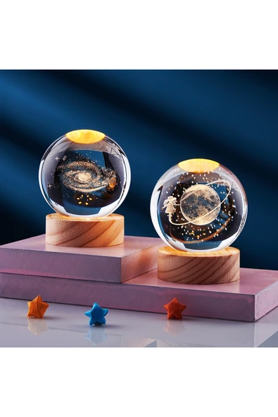 EXENET Kristal Cam Kar Küresi 2'li Set Gezgin Kız & Toz Bulutu Özel Lazer İşleme USB Hediyelik 3D LED Dekor ürün görseli 1