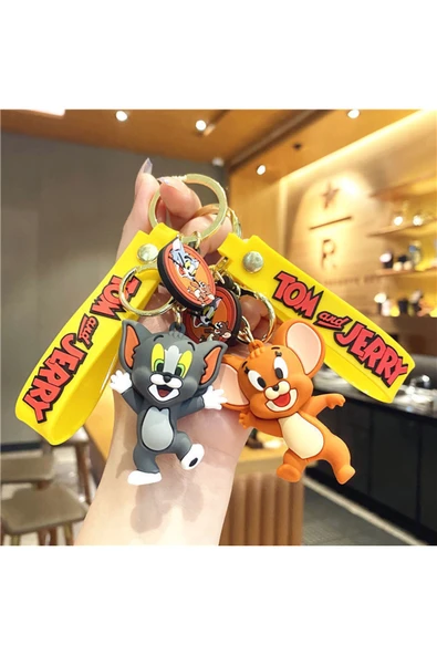 Wolawood Tom ve Jerry Anahtarlık 3D Figürlü Sevimli İkili Çanta Araba Telefon Aksesuarı Hediyelik 2'li Set ürün görseli 1
