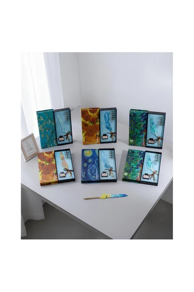 Wolawood Van Gogh Sanatı İle Buluşan Tüylü Divit Kalem Seti Mürekkepli Vintage Yazı Takımı Özel Hediye Kutulu ürün görseli 1