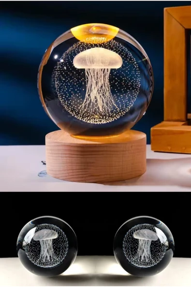 Wolawood Premium Kristal Cam Kar Küresi 3D Işıklı Biblo Lamba Ahşap Taban LED Dekoratif USB'li Hediyelik Seti ürün görseli 1