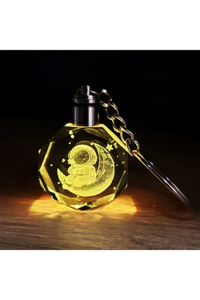EXENET Işıklı Kristal Cam Anahtarlık Renk Değiştiren LED Özel Lazer İşleme Şık Anlamlı Hediyelik Aksesuar ürün görseli 1