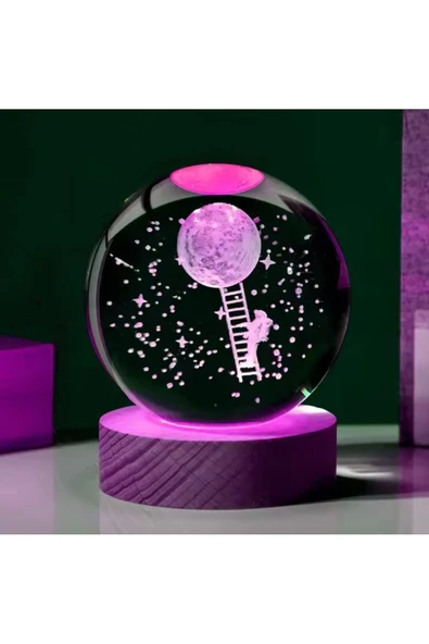 Wolawood Kristal Cam Kar Küresi 3D Merdivenli Astronot Tema Renk Değiştiren LED Işık USB Ahşap Tabanlı Dekor ürün görseli 1