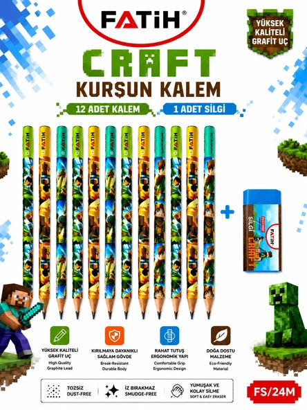 Fatih Mini Craft B Kurşun Kalem Seti 12 Mini Craft Kurşun Kalem 1 Mini Craft Silgi Okul Kırtasiye Seti ürün görseli 1