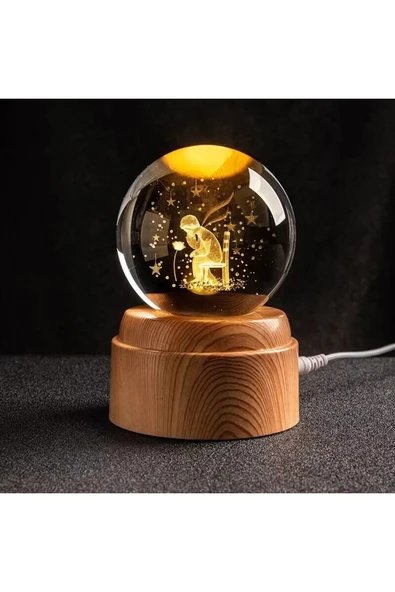 Wolawood Premium Dönen Kristal Cam Küre 3D Led Işıklı USB'li Gece Lambası Masaüstü Dekoratif Hediyelik Set ürün görseli 1