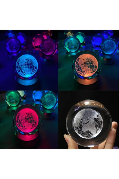 Wolawood Dünya Haritası Temalı 3D LED Renk Değiştiren Kristal Cam Kar Küresi Pilli Dekoratif Lamba Hediyelik ürün görseli 1