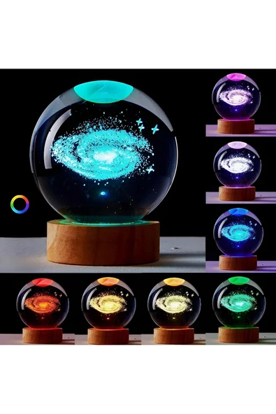 EXENET Kristal Cam Küre Toz Bulutu Galaksi USB Ahşap Taban Top LED Lamba Hediyelik Dekor Sürpriz Kar Küresi ürün görseli 1