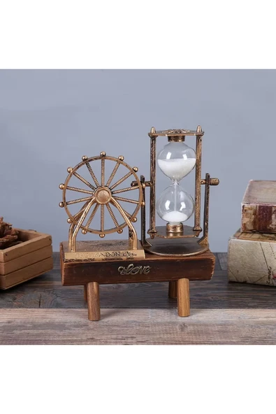 Wolawood Dönme Dolap Temalı Vintage Tasarım Kum Saati Özel Konsept Hediyelik Dekoratif Şık Biblo Masaüstü Set ürün görseli 1