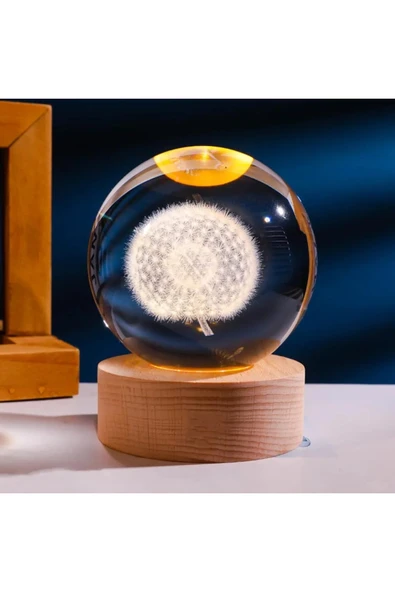 Wolawood Kristal Cam Kar Küresi 3D Lazer İşleme Karahindiba Temalı LED Işık USB Ahşap Tabanlı Hediyelik Dekor ürün görseli 1