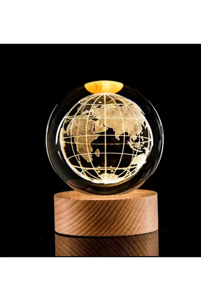 Wolawood Dünya Haritası Temalı 3D LED Gün Işığı Kristal Cam Kar Küresi USB Ahşap Standlı Lamba Hediyelik Set ürün görseli 1