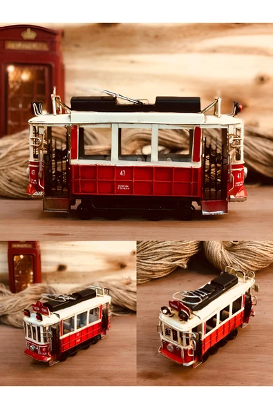 Wolawood Nostaljik İstanbul Taksim Tramvay Özel Metal Üretim Vintage Dekor Lüks Biblo Retro Premium Hediyelik ürün görseli 1