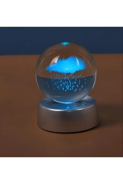 Wolawood Kristal Cam Kar Küresi Yağmur ve Bulut Temalı 3D Pilli Renk Değiştiren RGB'li Hediyelik Lamba Seti ürün görseli 1